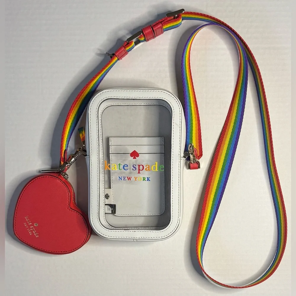 Kate Spade Rainbow Pride Gift Set Shirt Crossbody Bag & Keychain Charm NWT - Picture 12 of 16